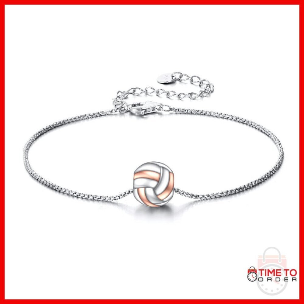 Sterling Silver Volleyball Charm Bracelet 7+2in Chain Hypoallergenic